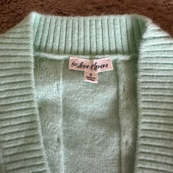 For Love and Lemons Mint Green Beaded Floral Sutton Cardigan Sweater Small - Picture 4 of 6